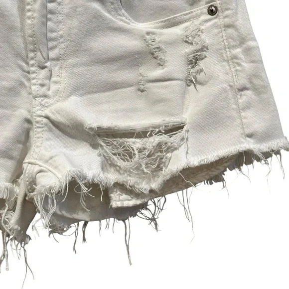 American Eagle Super Stretch  Hi Rise Shortie Distressed White Shorts Size 2 - Picture 3 of 10